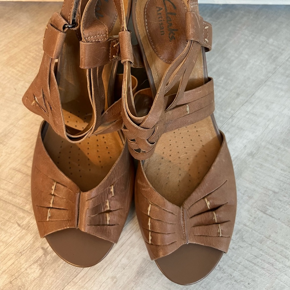 Clark’s Artisan Espadrille wedge - tan leather, size 9M - Picture 2 of 11